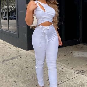 Fashion Nova White Denim Jumpsuit